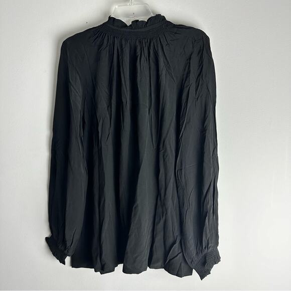 New ModCloth Boho Romance Tie Neck Blouse Top Whimsigoth Black Long Sleeves L - Picture 8 of 11